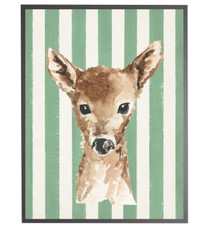 Watercolor baby Deer on Green stripes